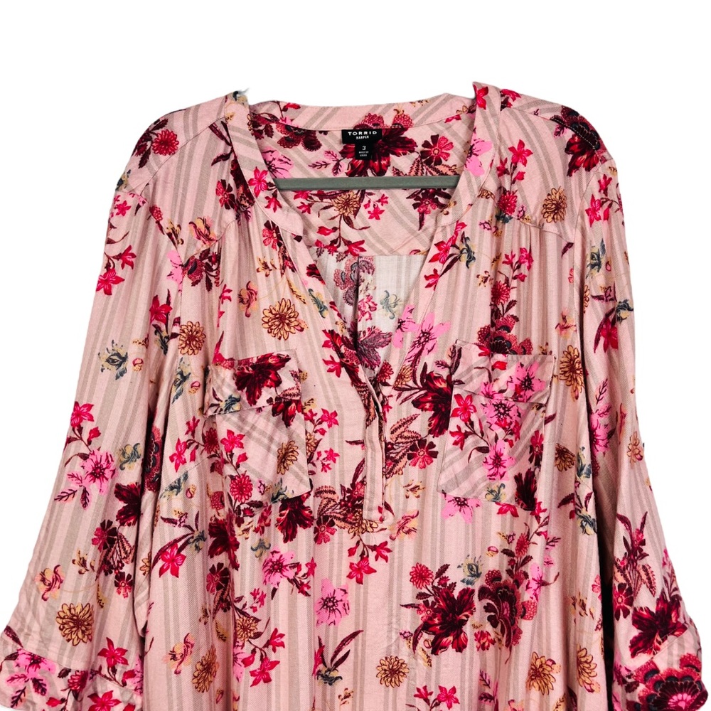 Torrid Floral Print Tunic Top-pink and brown - Picture 4 of 12
